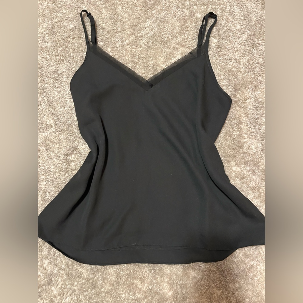Alison Joy - Black Camisole Sleeveless Top with Mesh Detail Neckline